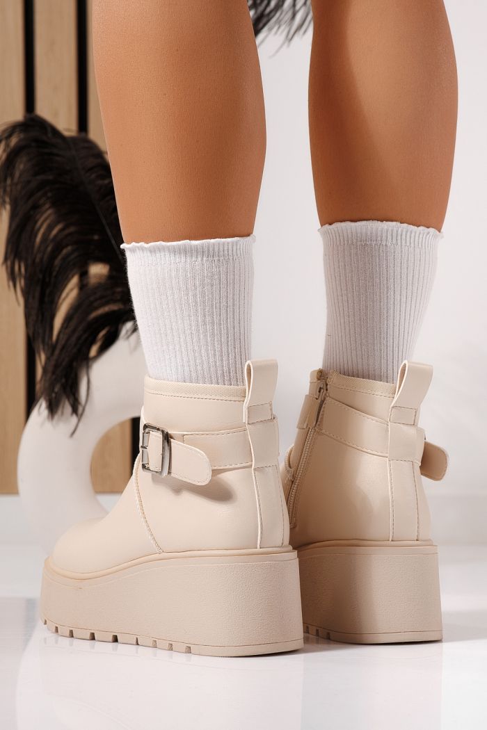 Ghete dama îmblanite bej din piele ecologica June #23085