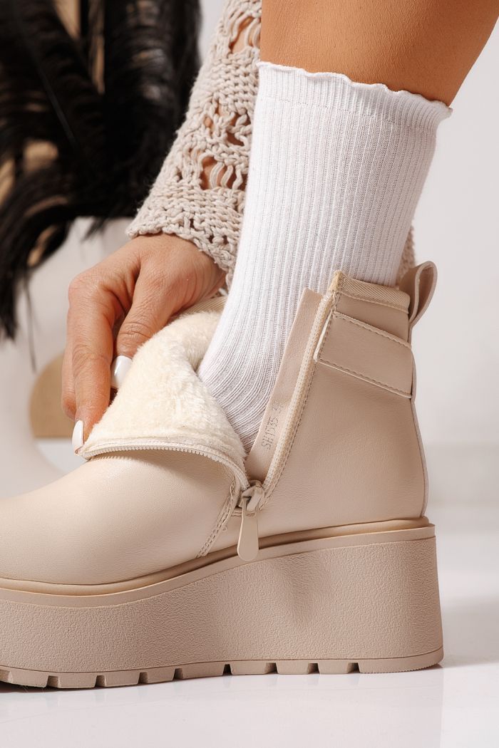 Ghete dama îmblanite bej din piele ecologica June #23085