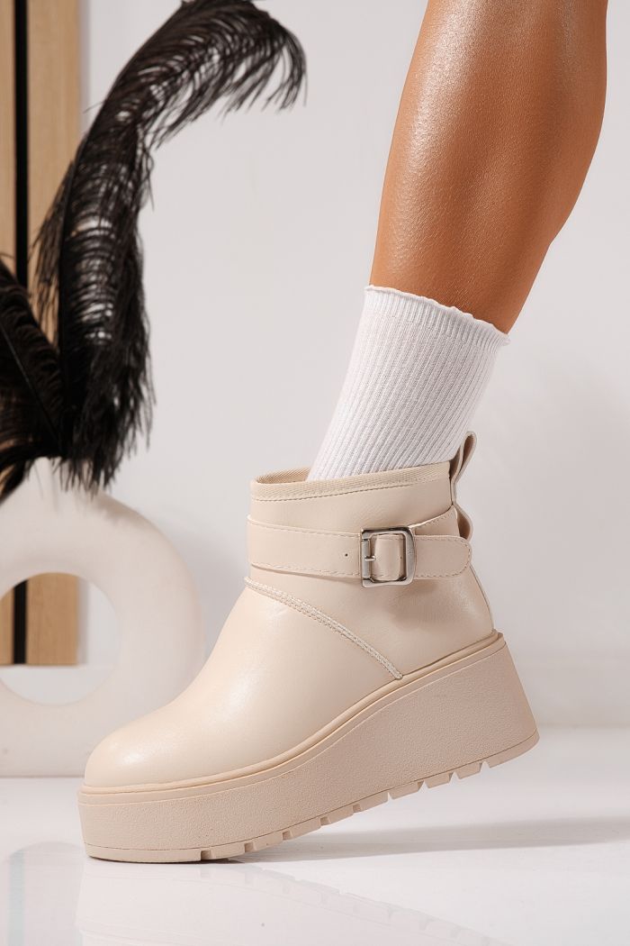 Ghete dama îmblanite bej din piele ecologica June #23085