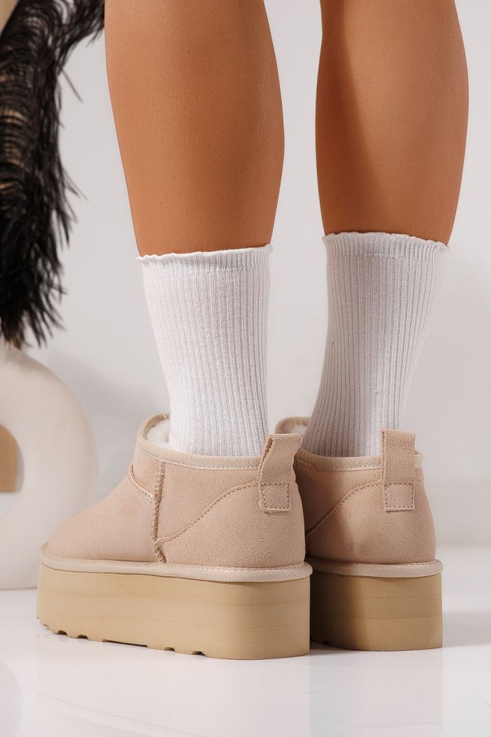 Cizme scurte dama îmblanite tip Ug bej din piele naturala Zina #23159