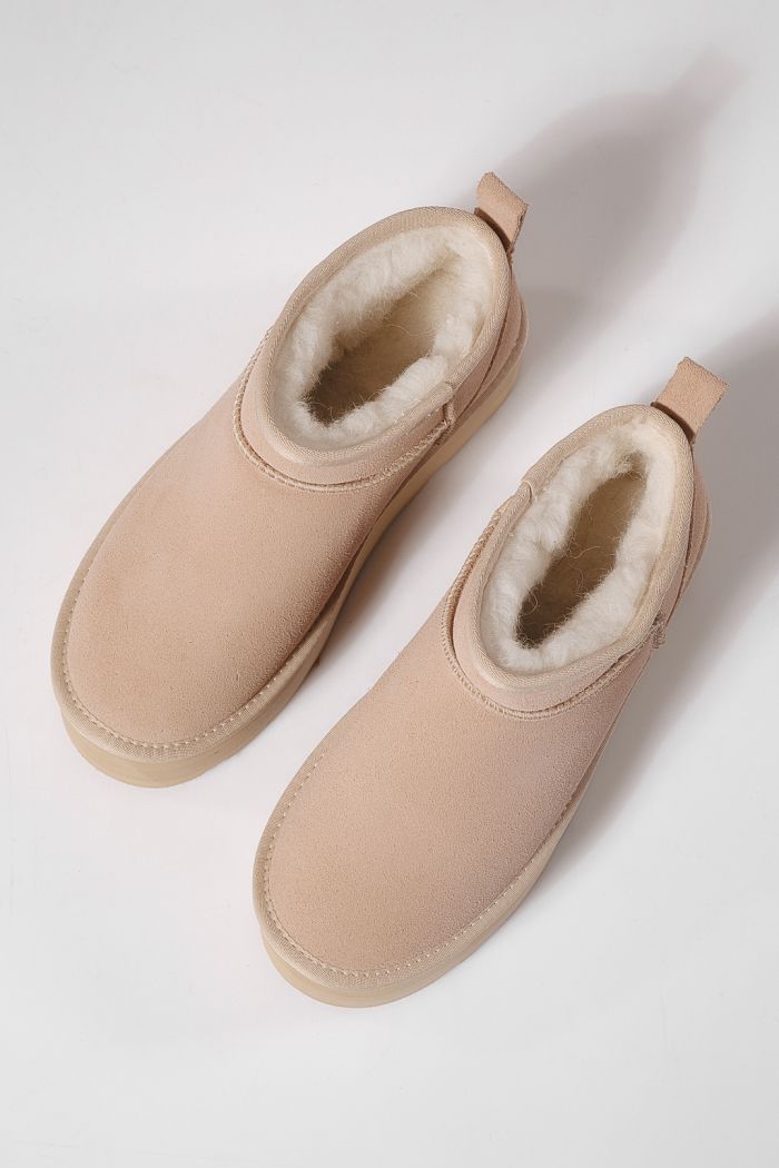 Cizme scurte dama îmblanite tip Ug bej din piele naturala Zina #23159