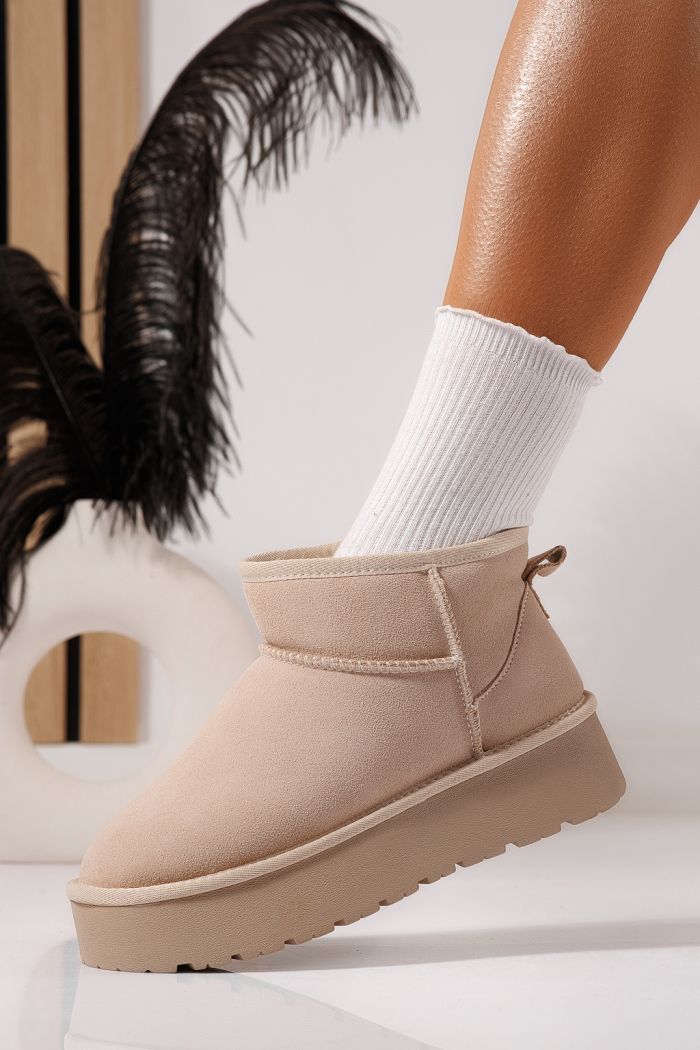 Cizme scurte dama îmblanite tip Ug bej din piele naturala intoarsa Sabina #23154