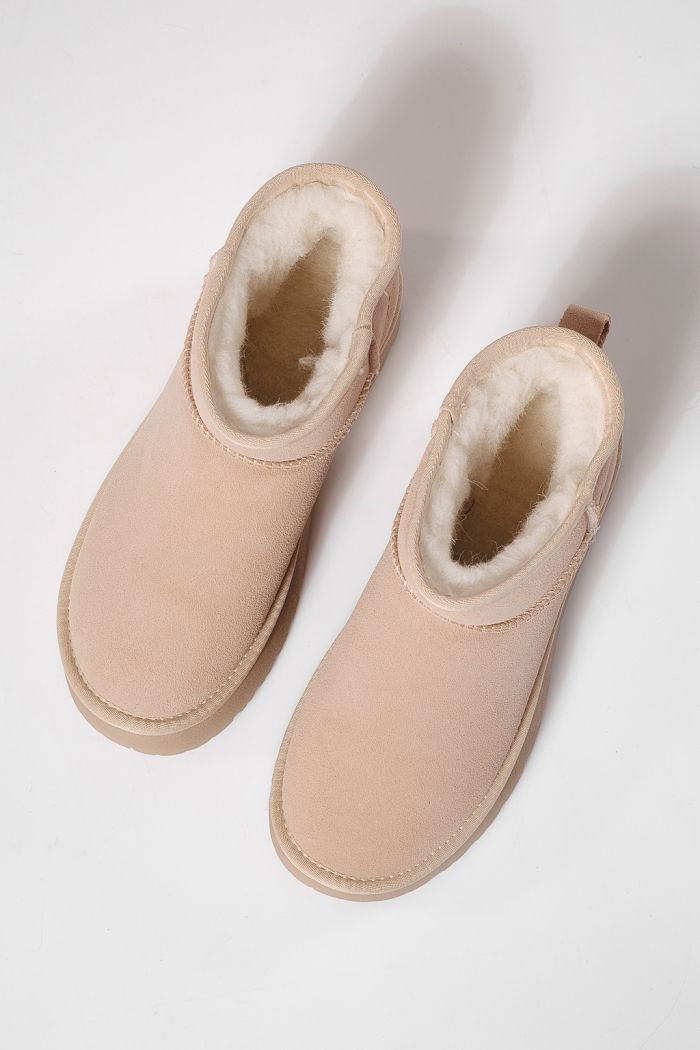 Cizme scurte dama îmblanite tip Ug bej din piele naturala intoarsa Sabina #23154