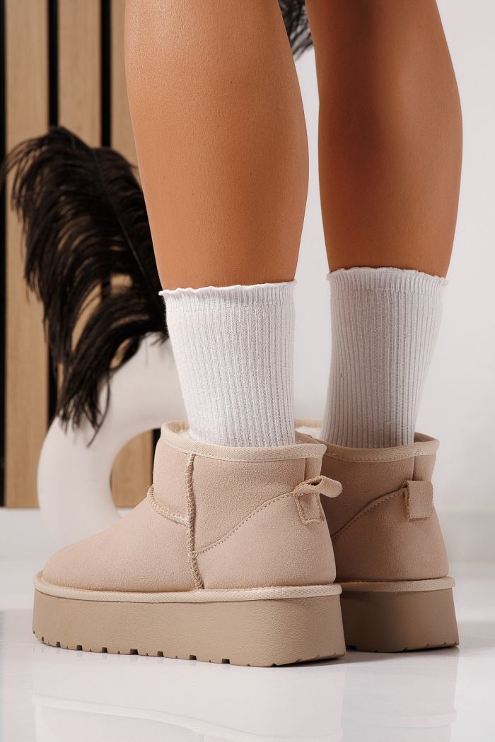 Cizme scurte dama îmblanite tip Ug bej din piele naturala intoarsa Sabina #23154