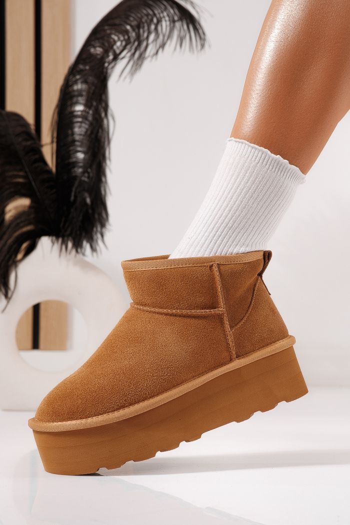 Cizme scurte dama îmblanite tip Ug maro din piele naturala Taisa #23156