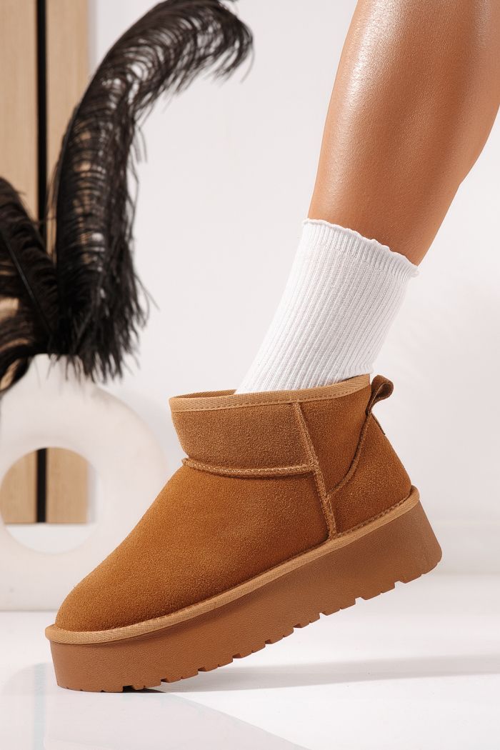 Cizme scurte dama îmblanite tip Ug maro din piele naturala intoarsa Sabina #23155