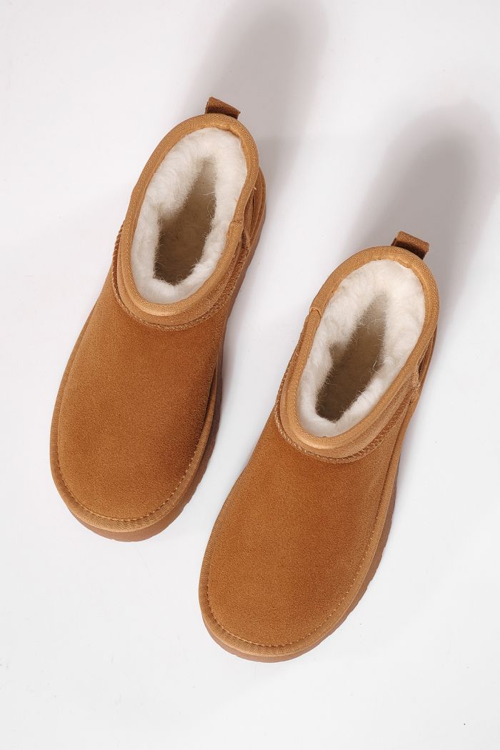 Cizme scurte dama îmblanite tip Ug maro din piele naturala intoarsa Sabina #23155