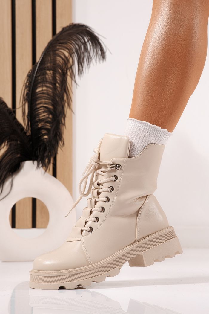 Ghete dama îmblanite bej din piele ecologica Kiara #23088