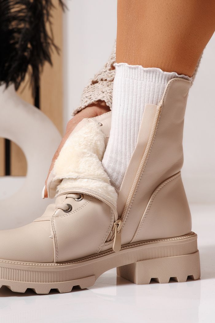 Ghete dama îmblanite bej din piele ecologica Kiara #23088