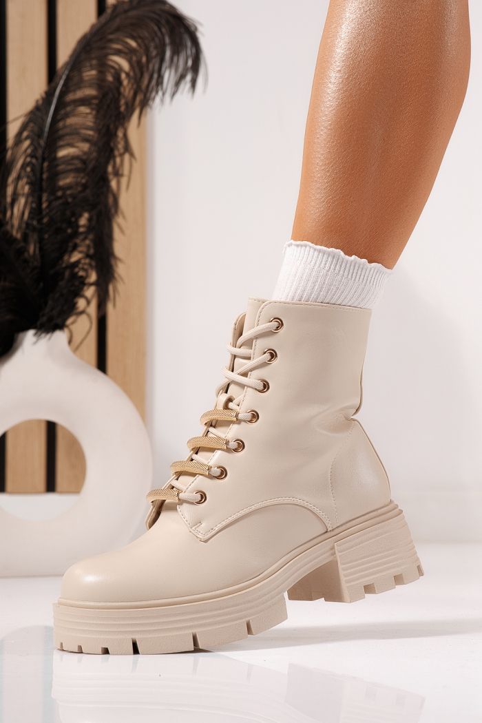 Ghete dama îmblanite bej din piele ecologica Julia #23087