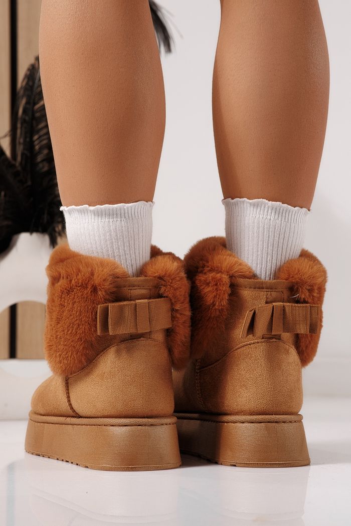 Cizme scurte dama îmblanite tip Ug maro din piele ecologica intoarsa Beatrice #23068