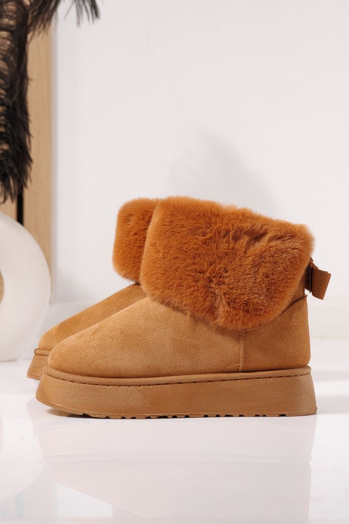 Cizme scurte dama îmblanite tip Ug maro din piele ecologica intoarsa Beatrice #23068