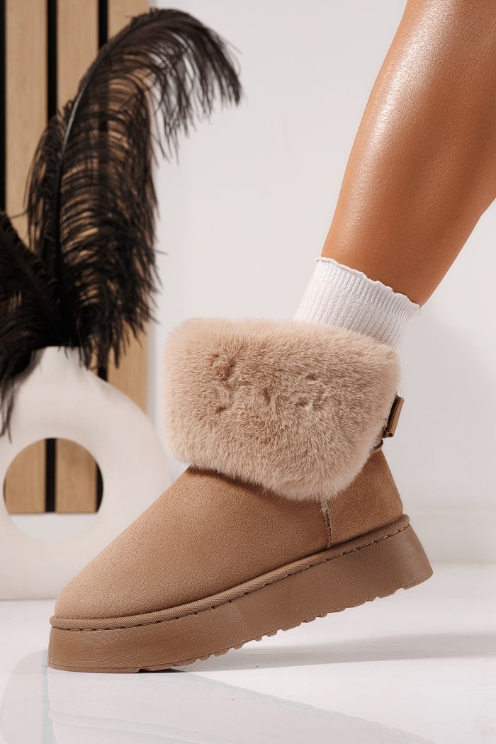 Cizme scurte dama îmblanite tip Ug khaki din piele ecologica intoarsa Beatrice #23069