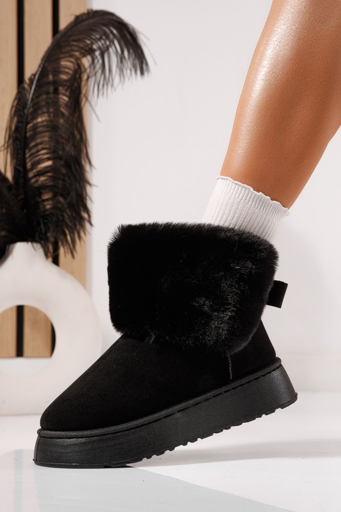 Cizme scurte dama îmblanite tip Ug negre din piele ecologica intoarsa Beatrice #23067