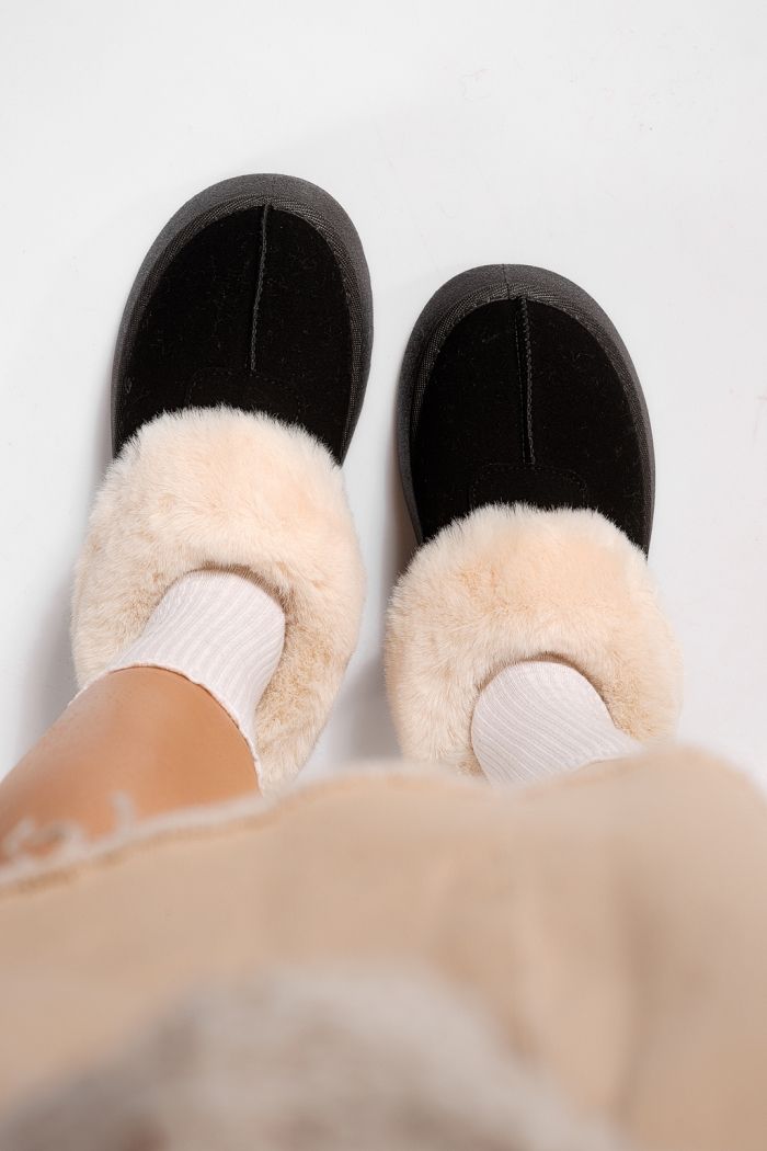 Ghete dama îmblănite tip Ug negre din piele ecologica intoarsa Antonia #23061