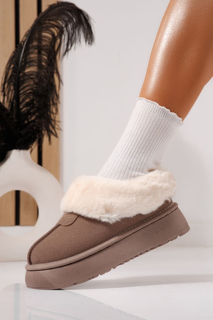 Ghete dama îmblănite tip Ug khaki din piele ecologica intoarsa Antonia #23062