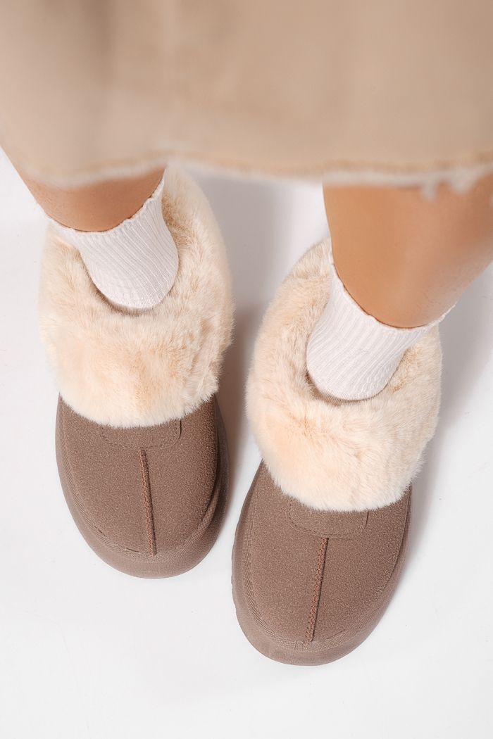 Ghete dama îmblănite tip Ug khaki din piele ecologica intoarsa Antonia #23062