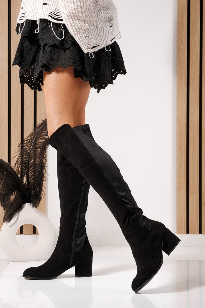 Cizme lungi dama captusite negre din piele ecologica intoarsa Rain #23102