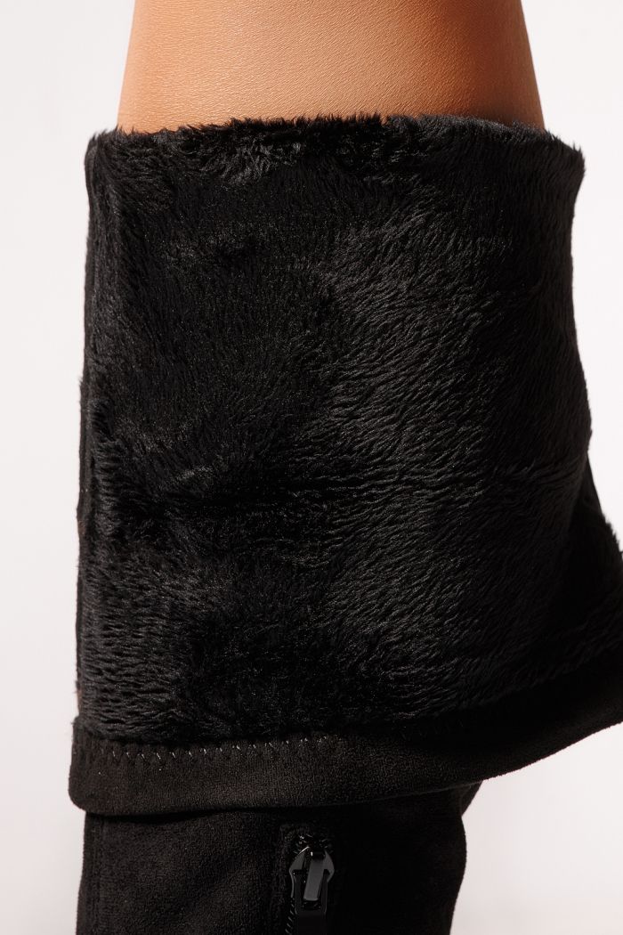 Cizme lungi dama îmblanite negre din piele ecologica intoarsa Isabella #23081