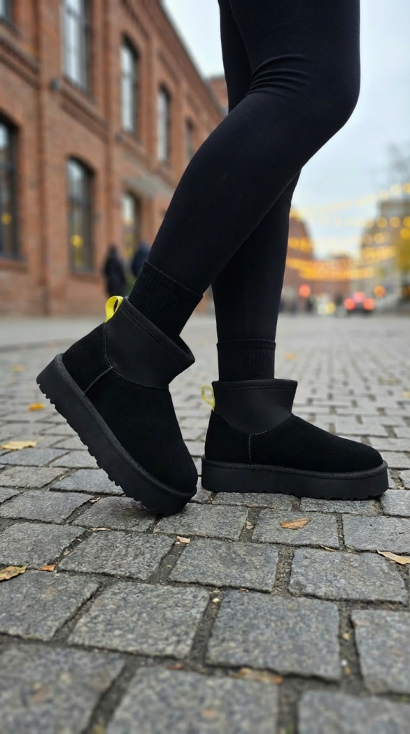 Cizme scurte dama îmblanite tip Ug negre din piele naturala Cecilia #23180