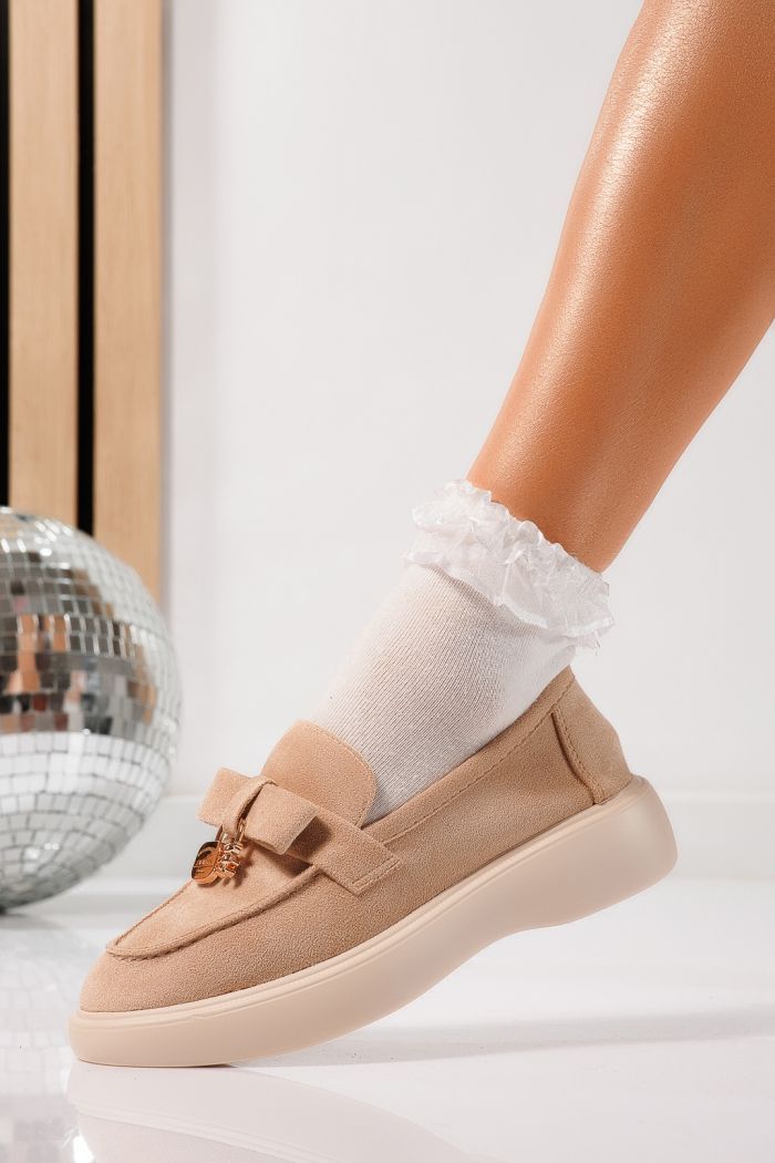 Pantofi casual dama bej din piele ecologica intoarsa Enisse #24085