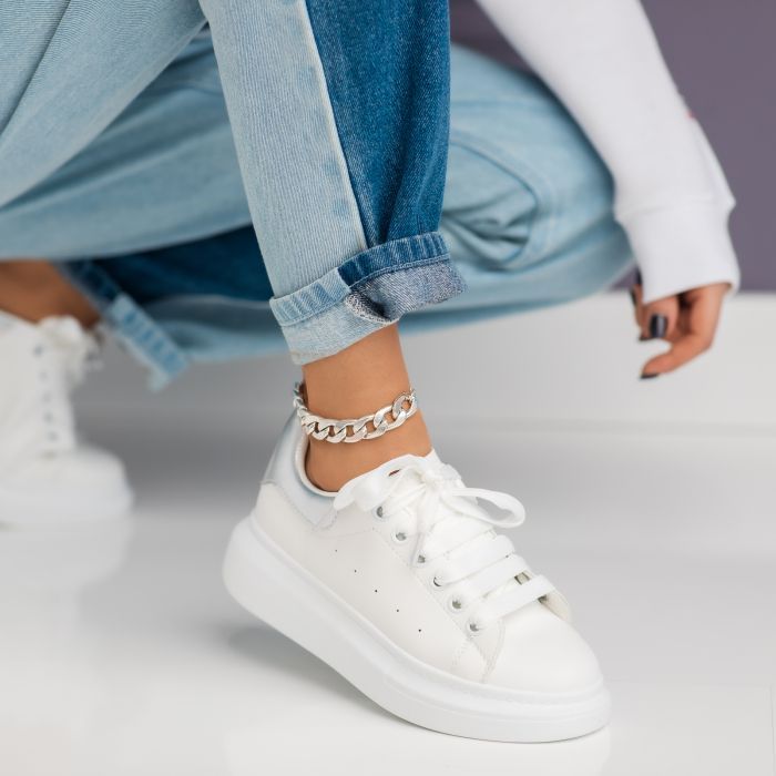 Adidasi dama albi din piele ecologica Raya #24198