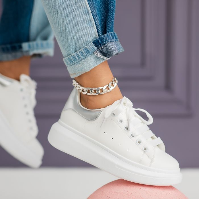 Adidasi dama albi din piele ecologica Raya #24198