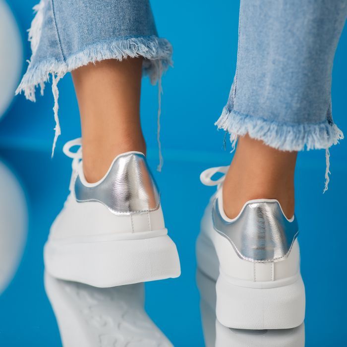 Adidasi dama albi din piele ecologica Raya #24198