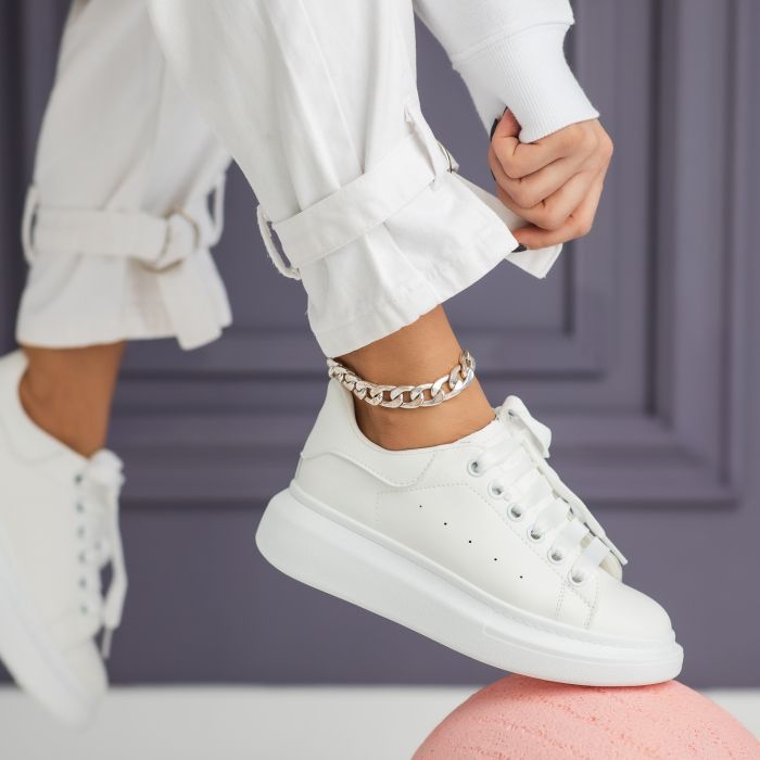 Adidasi dama albi din piele ecologica Raya #24199