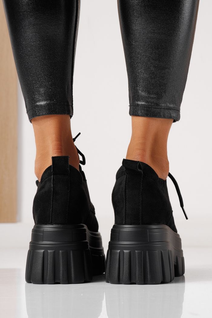 Pantofi casual dama negri din piele ecologica intoarsa Larisa #24075