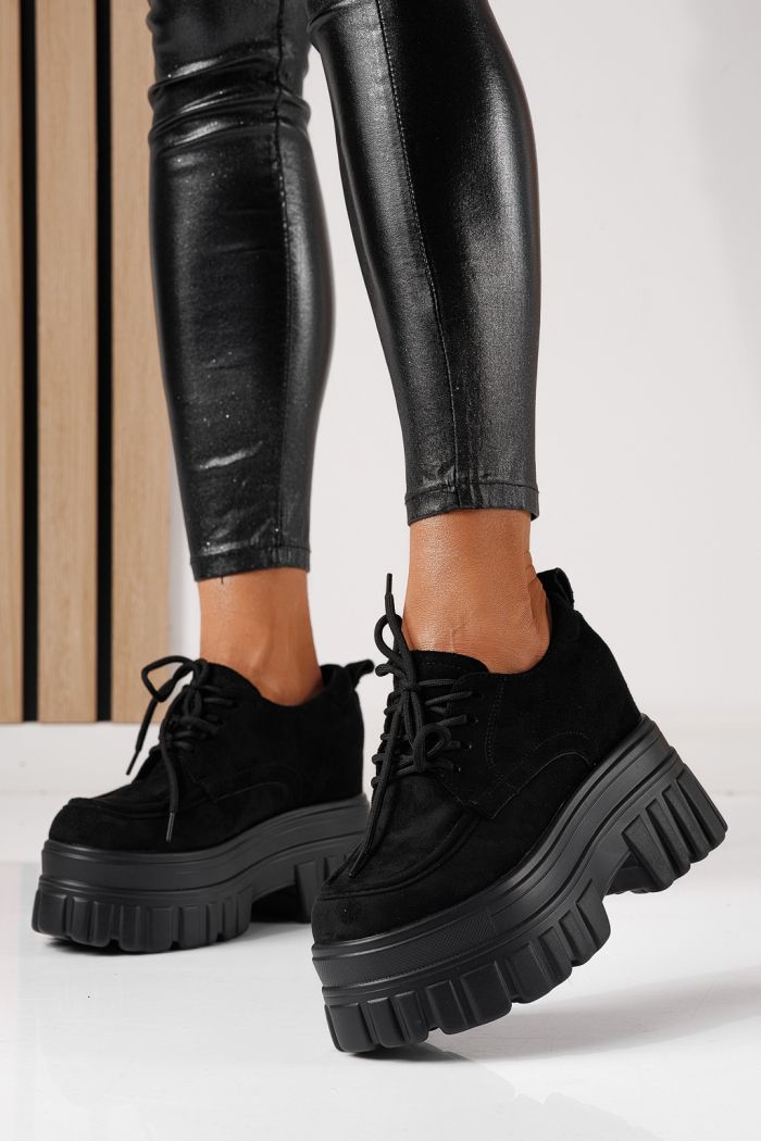 Pantofi casual dama negri din piele ecologica intoarsa Larisa #24075