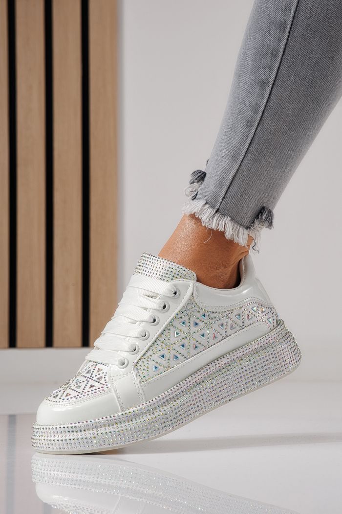 Adidasi dama albi din piele ecologica intoarsa Ilinca #24117