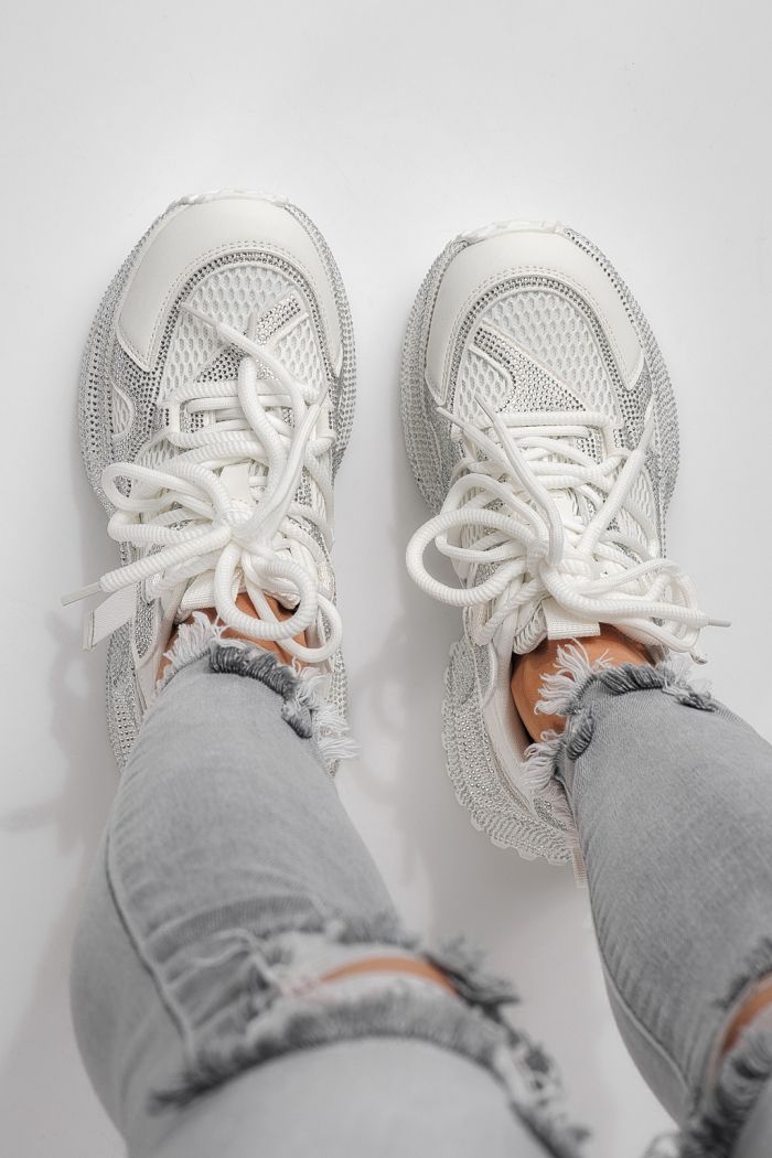 Adidasi dama albi din material textil Cezara #24055