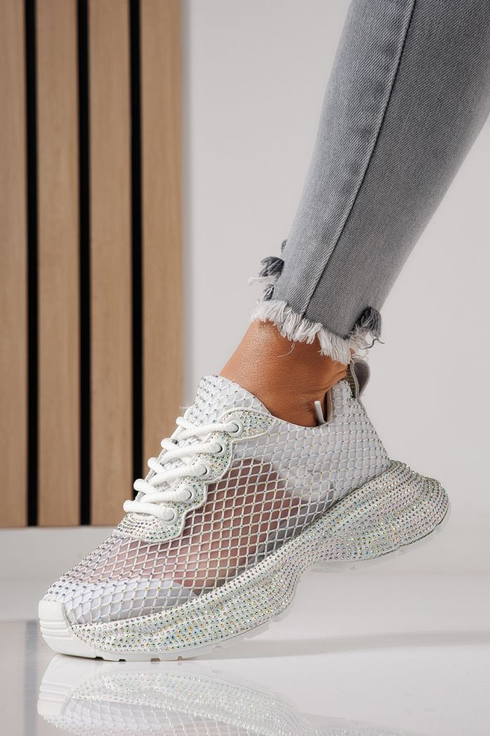 Adidasi dama albi din material textil Cataleya #24065