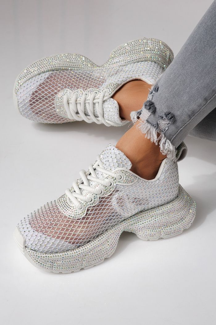 Adidasi dama albi din material textil Cataleya #24065