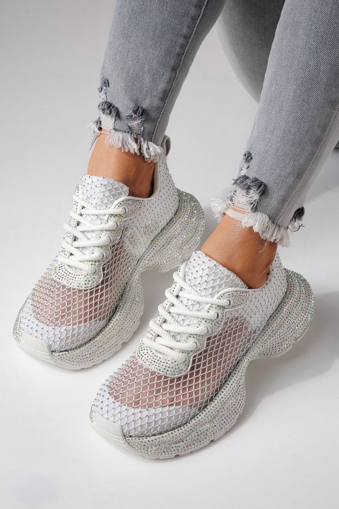 Adidasi dama albi din material textil Cataleya #24065