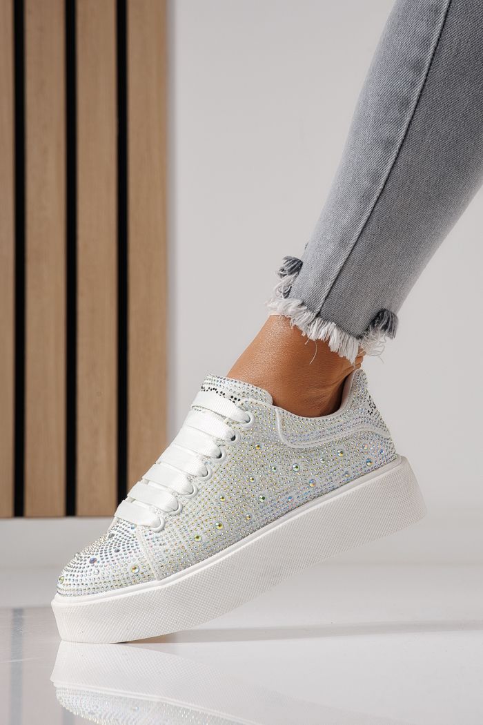 Adidasi dama albi din material textil Ellania #24090