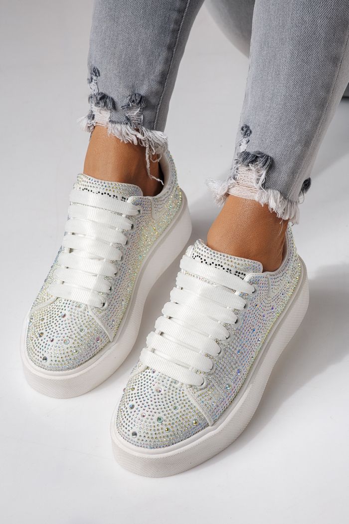 Adidasi dama albi din material textil Ellania #24090