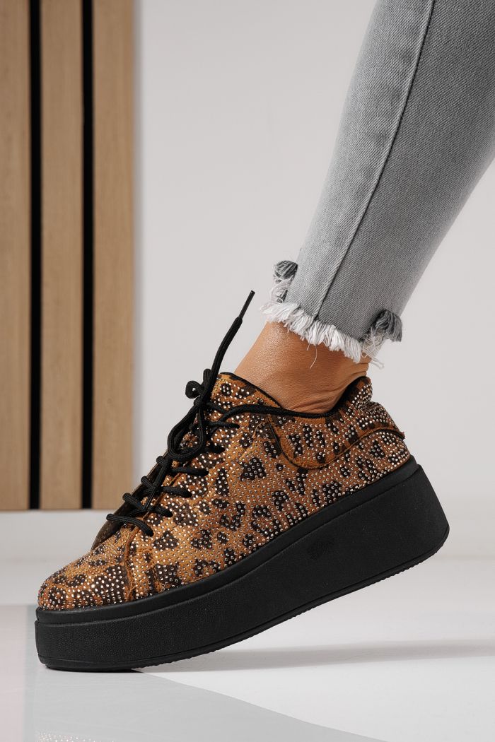 Adidasi dama leopard din material textil Bianca #24053