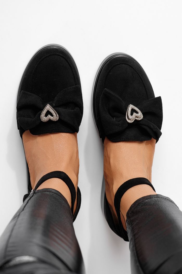 Pantofi casual dama negri din piele ecologica intoarsa Felicia #24102