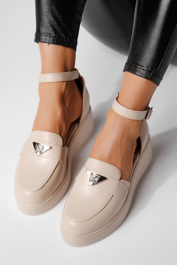 Pantofi casual dama bej din piele ecologica Evelina #24096