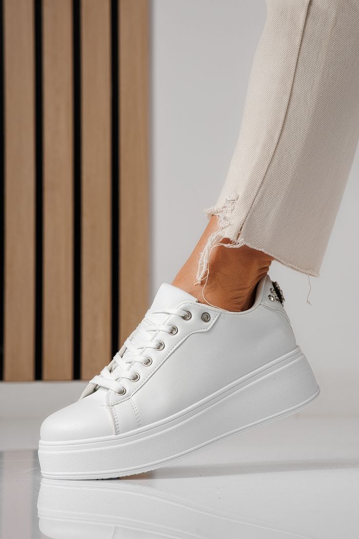 Adidasi dama albi din piele ecologica Azaleea #24003