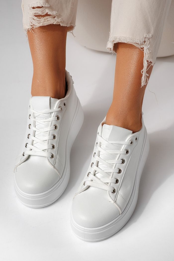 Adidasi dama albi din piele ecologica Azaleea #24003