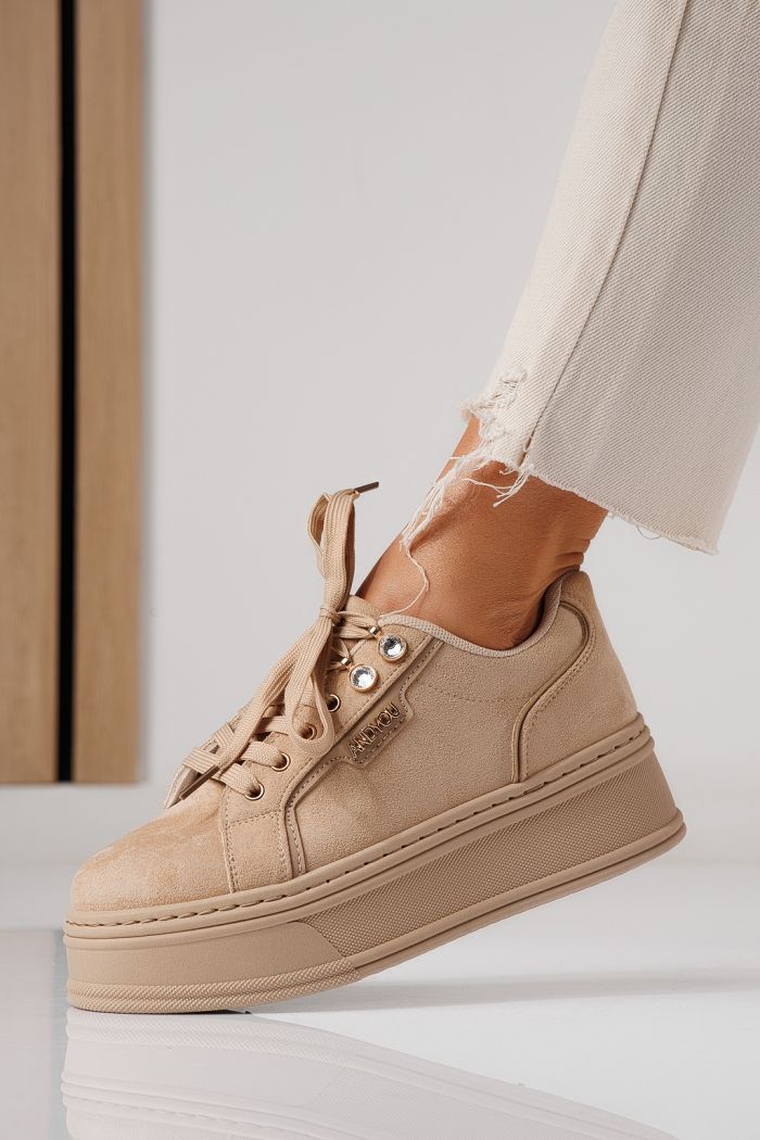 Adidasi dama bej din piele ecologica intoarsa Crina #24070