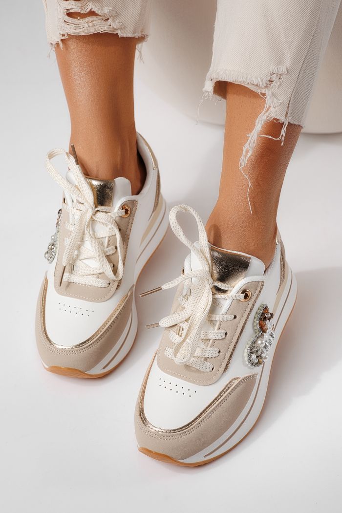 Női sportcipők bézs öko bőrből készült Kayla #24140