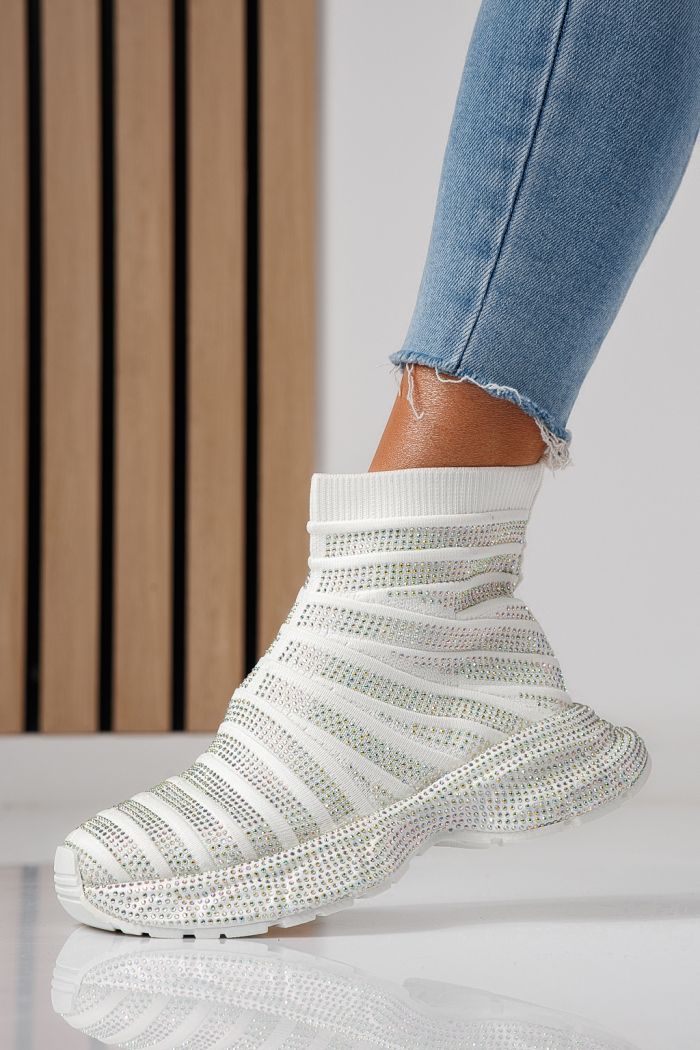 Adidasi dama albi din material textil Desia #24077