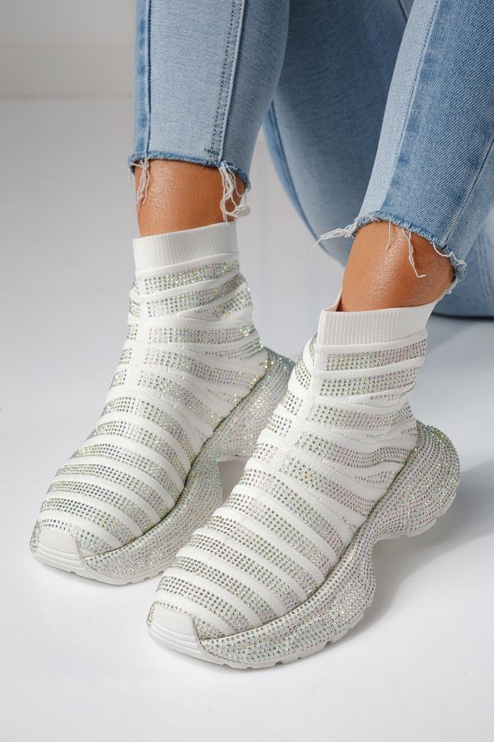 Adidasi dama albi din material textil Desia #24077