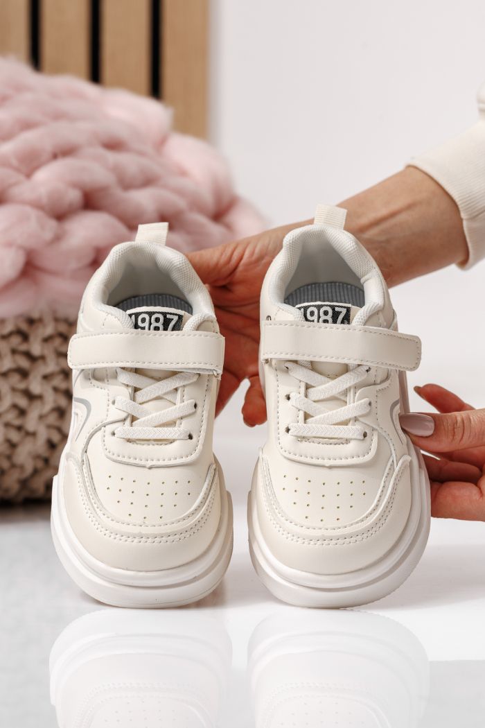 Adidasi copii albi din piele ecologica Alina #24034