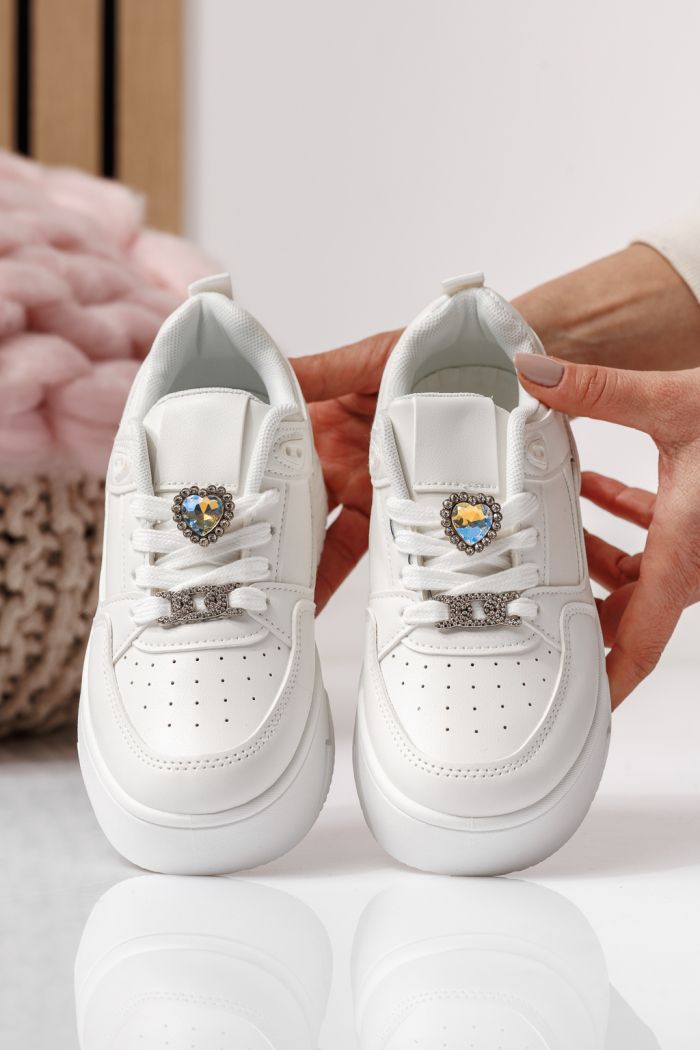 Adidasi copii albi din piele ecologica Ariana #24012