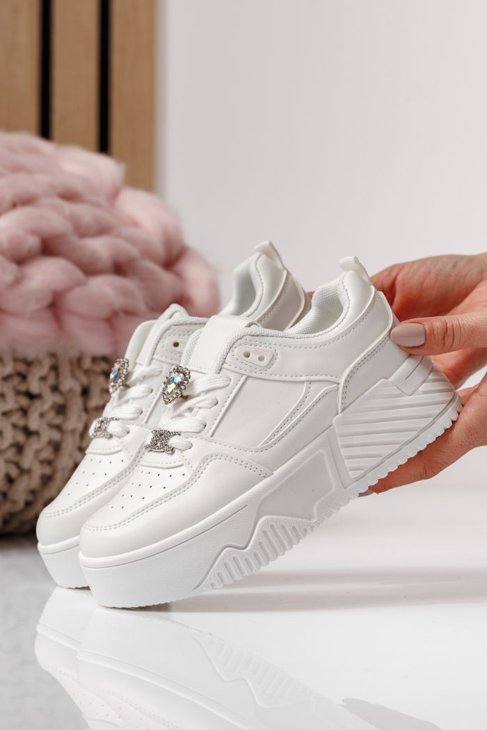 Adidasi copii albi din piele ecologica Ariana #24012